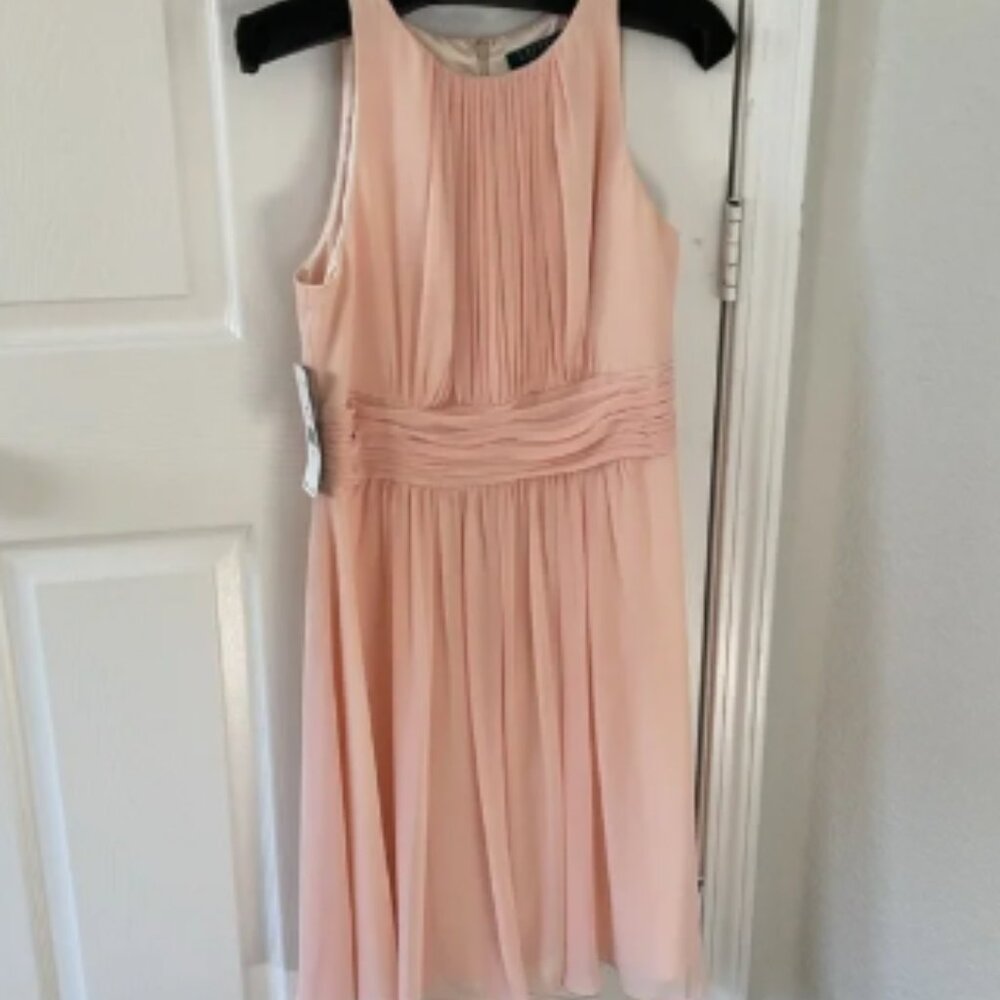 Lauren Ralph Lauren Evening Women’s Blush Pink Chiffon Gathered Dress Size 10